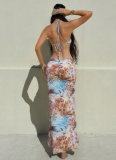 Sexy Backless Halter Neck Dress With Beaded Necklace