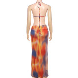Sexy Backless Halter Neck Dress With Beaded Necklace