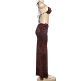 Sexy Backless Halter Neck Dress With Beaded Necklace