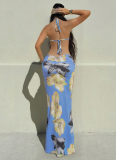 Sexy Backless Halter Neck Dress With Beaded Necklace