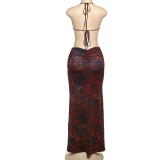 Sexy Backless Halter Neck Dress With Beaded Necklace