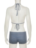 Halter Neck Tie Triangle Bra Low Waist Shorts Swimsuit Bikini Set