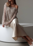 Casual Color Hollow Loose Fit Pullover Sequin Top