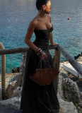 New Hot Girl Beach Style Vacation Tube Top Hollow Dress