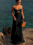 New Hot Girl Beach Style Vacation Tube Top Hollow Dress