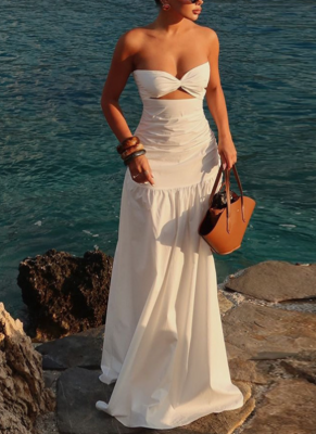 New Hot Girl Beach Style Vacation Tube Top Hollow Dress