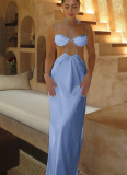 Sexy Halter Neck Satin Sling Hollow Beach Dress