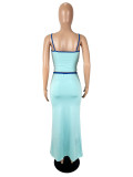 Fashion Solid Color Sleeveless Suspender Tube Top High Waist Long Skirt Suit