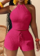 Sexy Knit Hollow Halter Neck Top Shorts Set