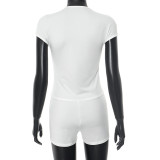 Sexy Solid Color V-neck Short-sleeved Tight Shorts Jumpsuit