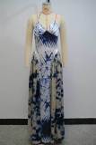 Fashion V-neck Halter Sleeveless Printed Slim Fit Long Dress