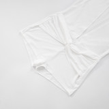 Sexy Solid Color V-neck Short-sleeved Tight Shorts Jumpsuit