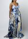 Fashion V-neck Halter Sleeveless Printed Slim Fit Long Dress