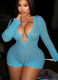 Sexy Woolen Deep V Ring Hollow Flared Long-sleeved Tight Shorts Jumpsuit