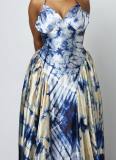 Fashion V-neck Halter Sleeveless Printed Slim Fit Long Dress