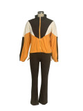Fashionable German Velvet Colorblock Zipper Cardigan Leggings Sports Suit