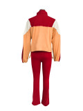 Fashionable German Velvet Colorblock Zipper Cardigan Leggings Sports Suit