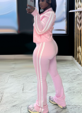 Fashionable Striped Yoga Suit Zipper Long Sleeve Jacket Tube Top Sports Three-piece Suit