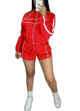 Sexy Long-sleeved Zipper Contrast Ribbon Shorts Two-piece Set
