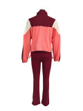 Fashionable German Velvet Colorblock Zipper Cardigan Leggings Sports Suit