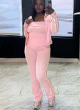 Fashionable Striped Yoga Suit Zipper Long Sleeve Jacket Tube Top Sports Three-piece Suit