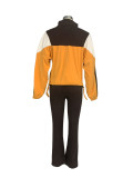 Fashionable German Velvet Colorblock Zipper Cardigan Leggings Sports Suit