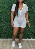 Casual Solid Color Sexy Buttoned V-neck Short-sleeved Jumpsuit