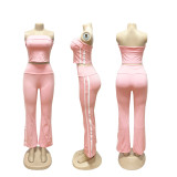 Fashionable Striped Yoga Suit Zipper Long Sleeve Jacket Tube Top Sports Three-piece Suit