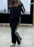 Fashionable Striped Yoga Suit Zipper Long Sleeve Jacket Tube Top Sports Three-piece Suit