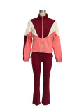 Fashionable German Velvet Colorblock Zipper Cardigan Leggings Sports Suit