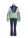 Fashionable German Velvet Colorblock Zipper Cardigan Leggings Sports Suit