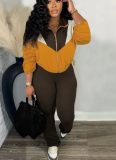 Fashionable German Velvet Colorblock Zipper Cardigan Leggings Sports Suit