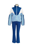 Fashionable German Velvet Colorblock Zipper Cardigan Leggings Sports Suit