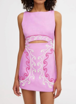 Fashion Sleeveless Slim Fit Embroidered Pink Dress