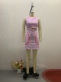 Fashion Sleeveless Slim Fit Embroidered Pink Dress
