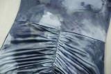 Sexy Halter Neck Long Solid Color Pleated U-neck Waist Tight Skirt Dress