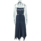 Sexy Pleated Sway Neck Tie Halter Neck Personalized Split Two-piece Suit