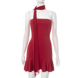 New Style Elegant Tube Top Hip-wrapped Ribbon Lace Dress