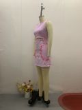 Fashion Sleeveless Slim Fit Embroidered Pink Dress