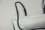 Fashionable One-shoulder Halter Backless Stitching Contrast Color Pleated Hip Dress
