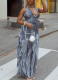 Sexy Halter Neck Long Solid Color Pleated U-neck Waist Tight Skirt Dress
