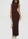 Solid Color Round Neck Unrefined Irregular Top High Waist Long Skirt Slim Fit Suit