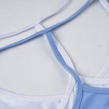 Casual Contrast Color Suspender Shorts Sports Yoga Fitness Two-piece Set
