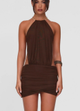 Sexy Backless Lace-up Metal Ring Halter Neck Hip Dress