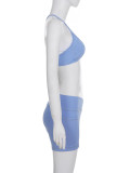 Casual Contrast Color Suspender Shorts Sports Yoga Fitness Two-piece Set