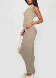 Solid Color Round Neck Unrefined Irregular Top High Waist Long Skirt Slim Fit Suit