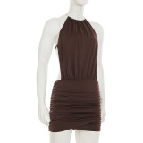 Sexy Backless Lace-up Metal Ring Halter Neck Hip Dress