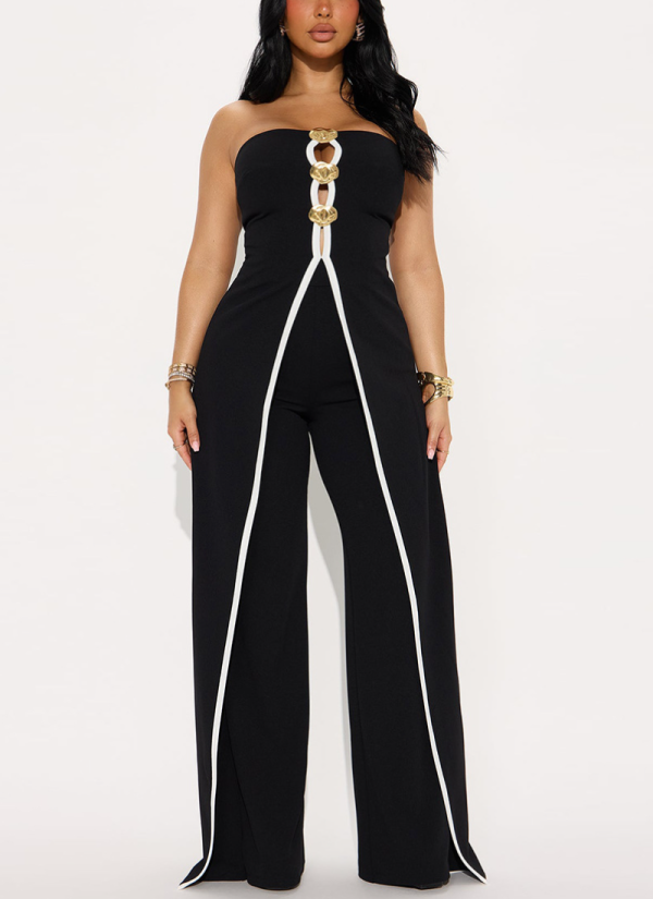 Sexy Tube Top Fake Two Piece Design Elegant Jumpsuit