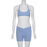 Casual Contrast Color Suspender Shorts Sports Yoga Fitness Two-piece Set