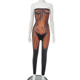 Black Sexy Stripe Backless Strapless Skinny Jumpsuits